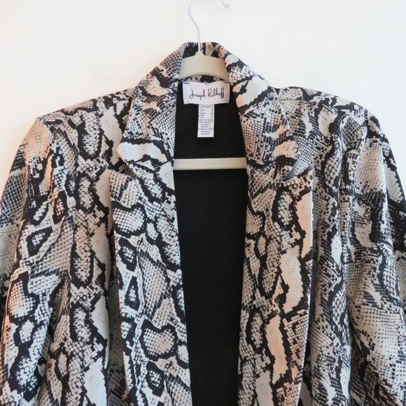 JOSEPH RIBKOFF Snakeskin Beige Black Open Front Blazer Jacket - Size US 10 - Picture 3 of 14